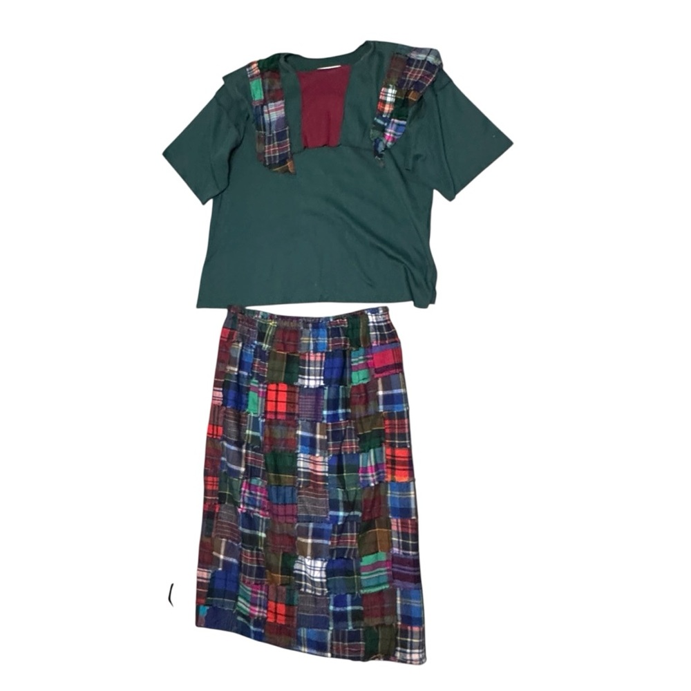 Jaybird Plaid Patchwork 2 piece skirt set preppy grunge cottagecore sz M/L VTG - Picture 2 of 16